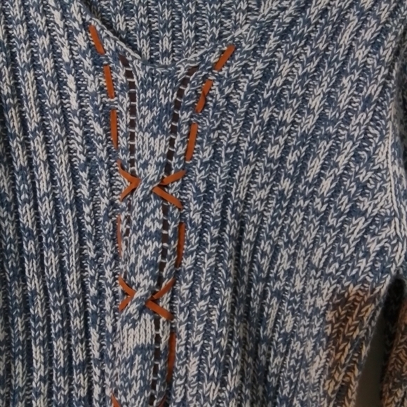 Blue sweater with brown cord detail - Picture 3 of 5